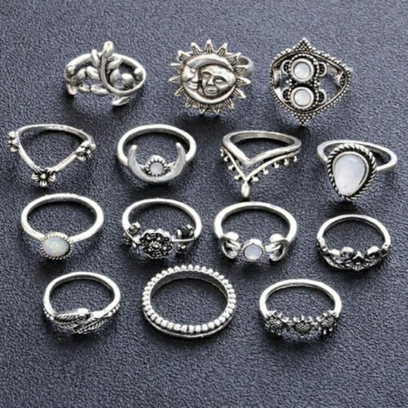 Drops Sunflower Moon Flowers Fashion Rings Set - Picture 3 of 3